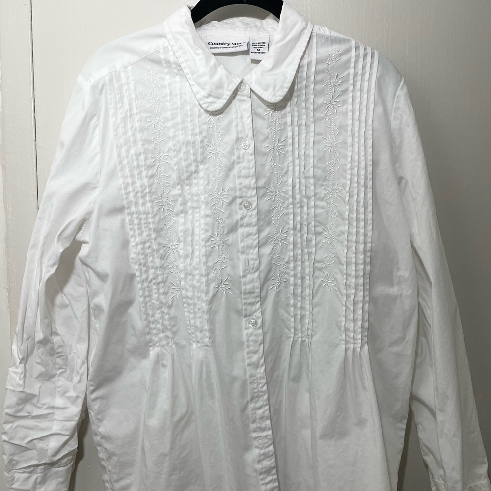 Classic White Embroidered Dress Shirt - Size M